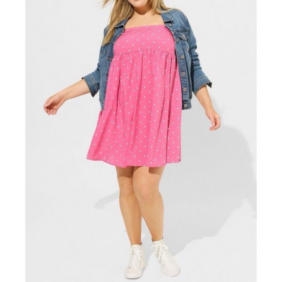 ๐ Mini Challis Sleeveless Sundress 1 1X 14 16 NWT Torrid New! Pink Dot Dress - Picture 2 of 5